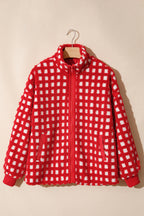 Fiery Red Plaid Zip-up Long Sleeve Jacket