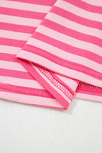 Pink Stripe Drop Shoulder Round Neck Top and Buttoned Straight Pants Two Piece Set