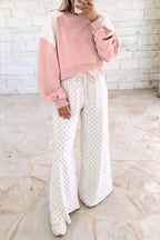 Polka dot patchwork colorblock long sleeve two-piece pants set by Dear-Lover, featuring casual style and vibrant design.