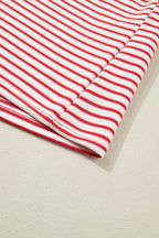 Red Stripe Quarter Zip Polo Collar T Shirt Dress with Pockets