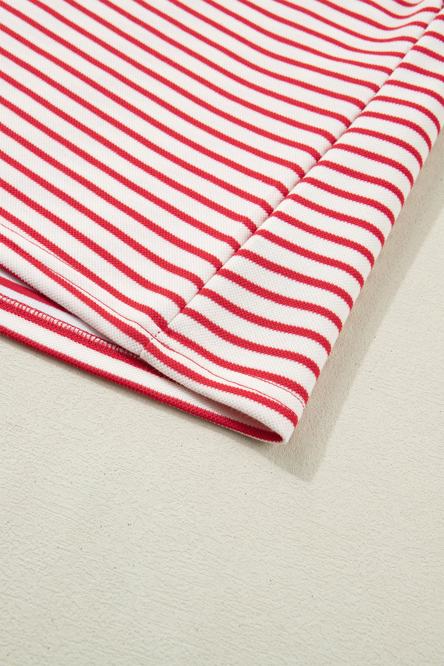 Red Stripe Quarter Zip Polo Collar T Shirt Dress with Pockets