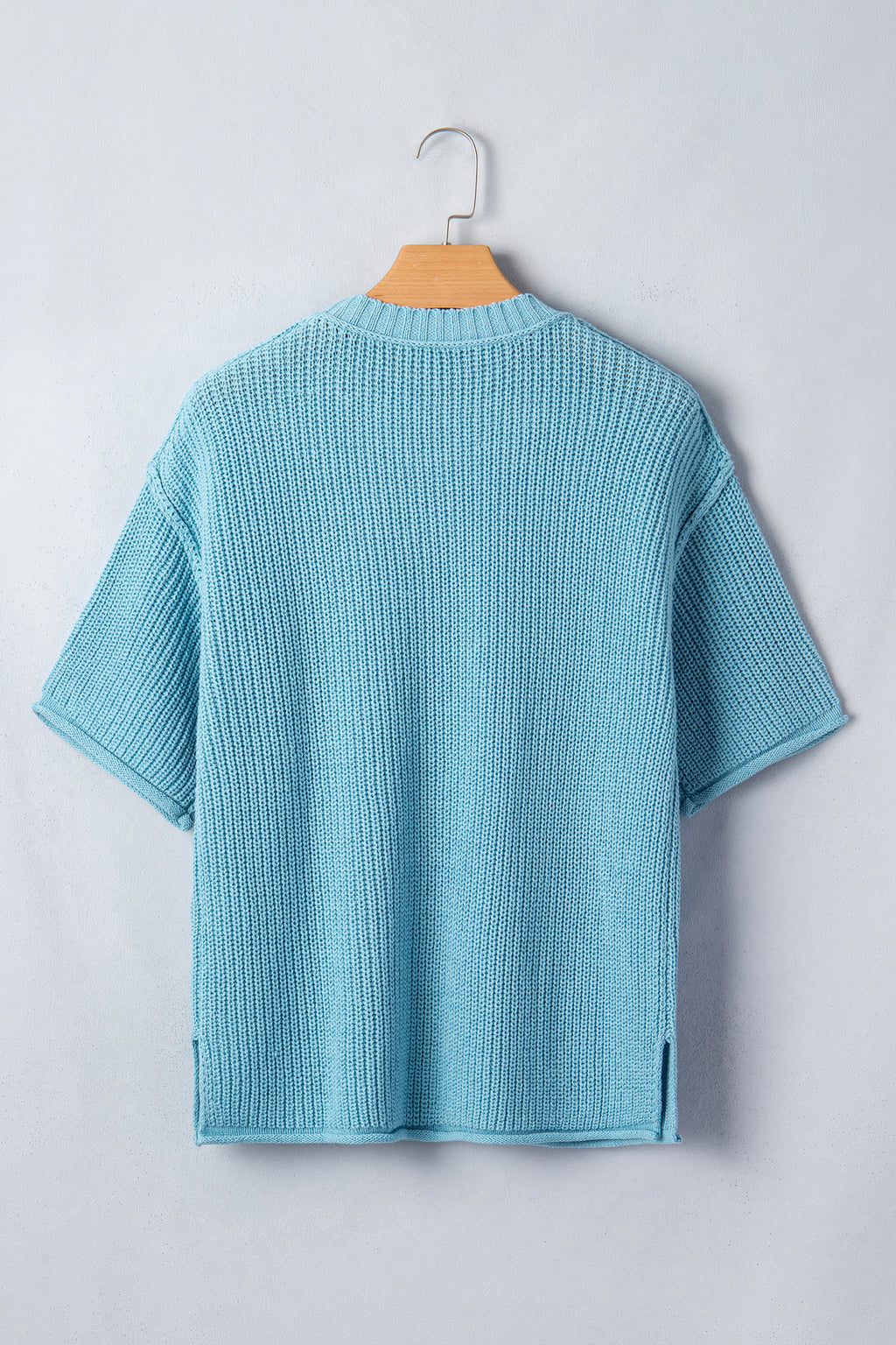 Mist Blue Exposed Seam Detail Half Sleeve Loose Sweater