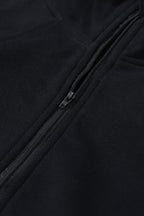 Brown Zip Up Stand Collar Thumbhole Sleeve Sweatshirt