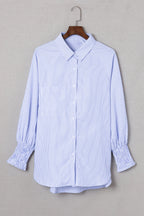 Smocked Cuffed Striped Boyfriend Shirt with Pocket