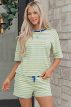 Rose Stripe Drop Shoulder Boxy Casual Terry Short Set
