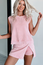 Phalaenopsis 2 Pieces Mineral Wash Cotton Tank Top Lined Split Skirt Set