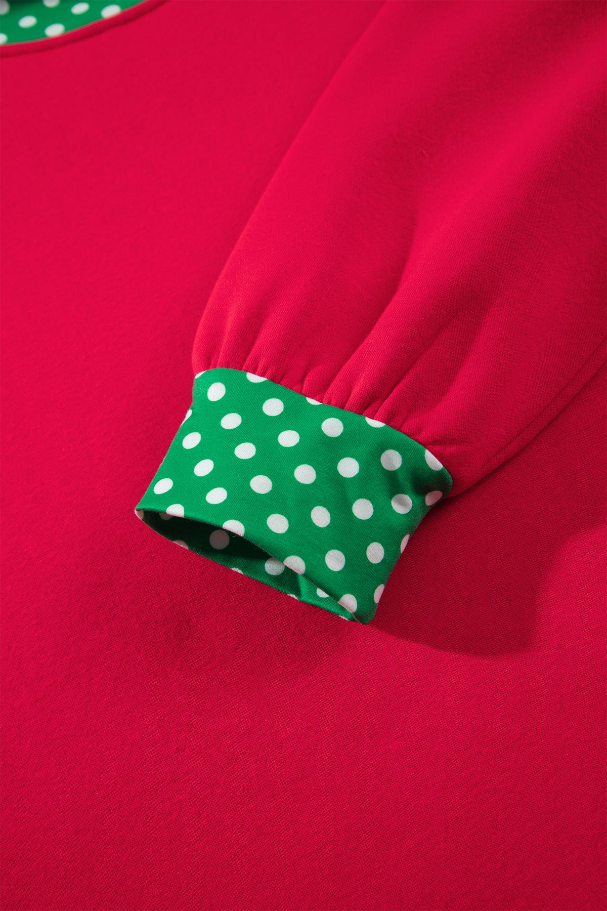 Racing red colorblock polka dot oversized sweatshirt with contrast trim from Dear-Lover, featuring bold color and playful pattern.