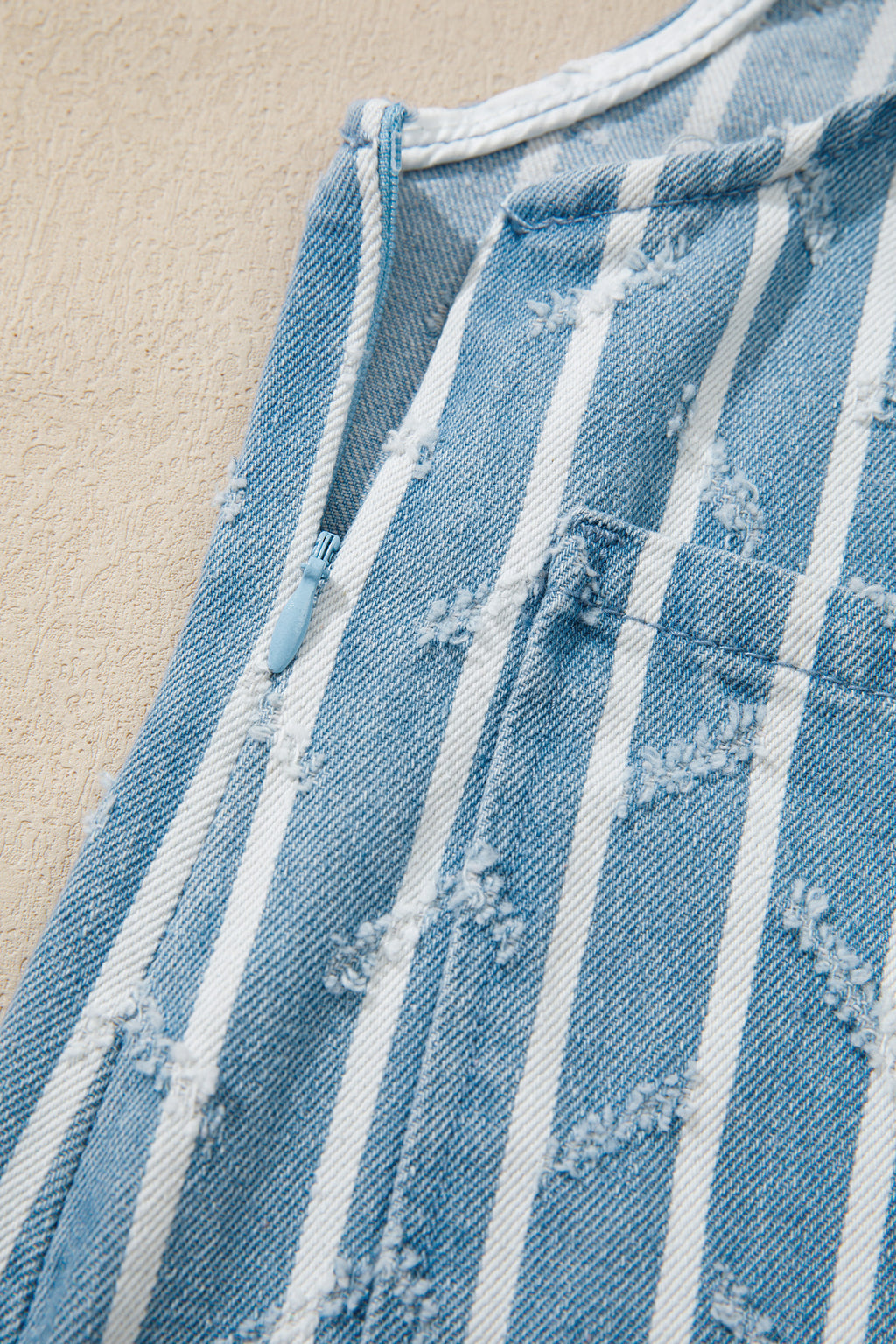 Myosotis Striped Distressed Ruffled Wide Leg Denim Overalls
