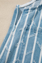 Myosotis Striped Distressed Ruffled Wide Leg Denim Overalls