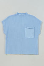 Patch Pocket Ribbed Knit Short Sleeve Sweater