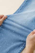 Mist Blue Distressed Detail Tummy Control Raw Hem Jeans