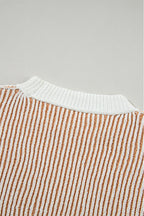 Striped Textured Knit Contrast Edge Loose Sweater