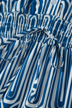 Blue Geometric Print Short Sleeve Drawstring Shirt Collar Dress