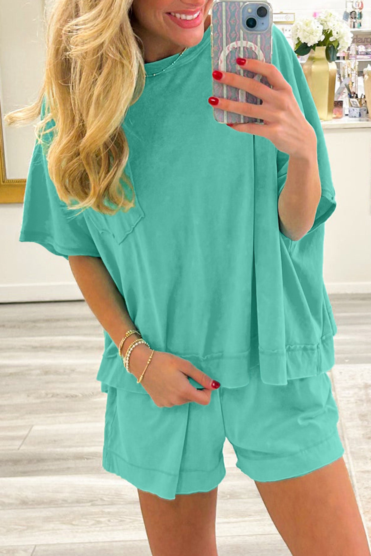 Orchid Bouquet Raw Edge Patch Pocket Oversized Top and Shorts Set