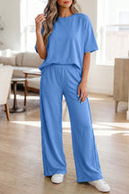 Sachet Pink Solid Cover Oversize Tee Pocketed Casual Pants 2pcs Outfit