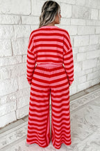 Red Stripe two-piece drop shoulder pullover and loose pants set by Dear-Lover, casual loungewear with relaxed fit and stylish design.