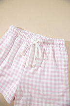 Sky Blue Plaid Baggy Pullover Drawstring Casual Shorts 2pcs Outfit