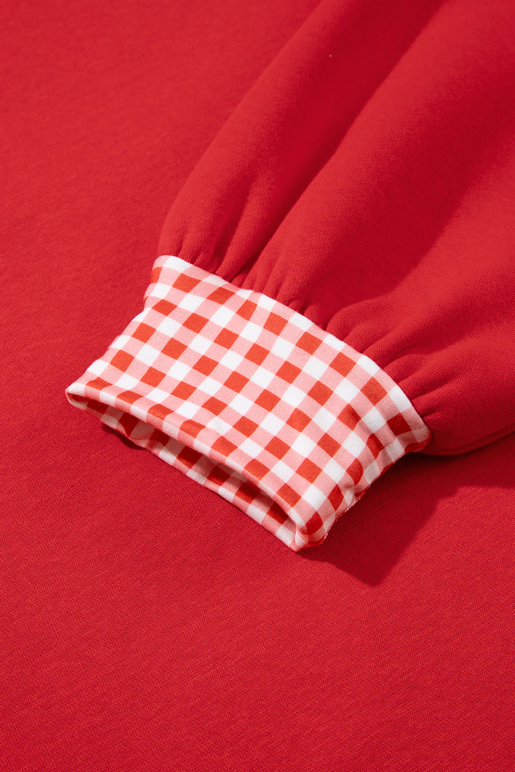 Fiery Red Gingham Trim Baggy Pullover 2pcs Short Set