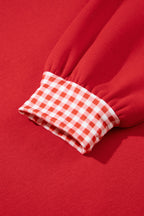 Fiery Red Gingham Trim Baggy Pullover 2pcs Short Set
