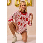 GAMEDAY THEME STRIPE KNIT TOP WITH SLEEVE PATCHED
