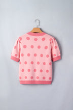Rose Red Polka Dot Puff Short Sleeve Sweater Top