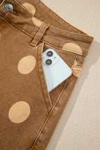Polka dot ankle-length casual jeans with metal buttons from Dear-Lover featuring a stylish, relaxed fit and polka dot pattern.