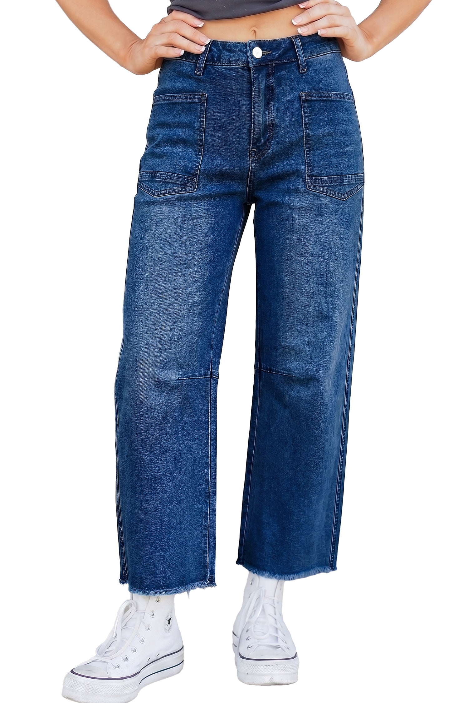 Frayed Cropped Straight Jeans