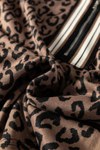 Khaki Leopard Print Quarter Zip Long Sleeve Top Mini Skirt Set