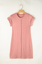 Light French Beige Center Seam Rolled Cuffs T-shirt Dress
