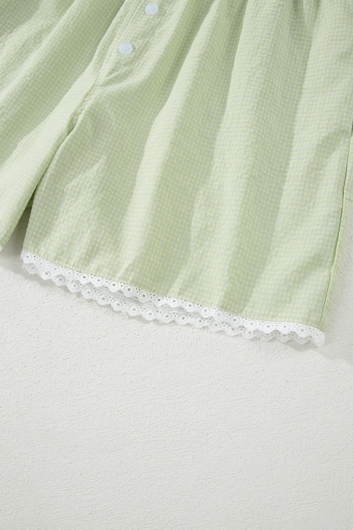Green gingham plaid boxer shorts with button details and lace trim, casual bottoms by Dear-Lover.