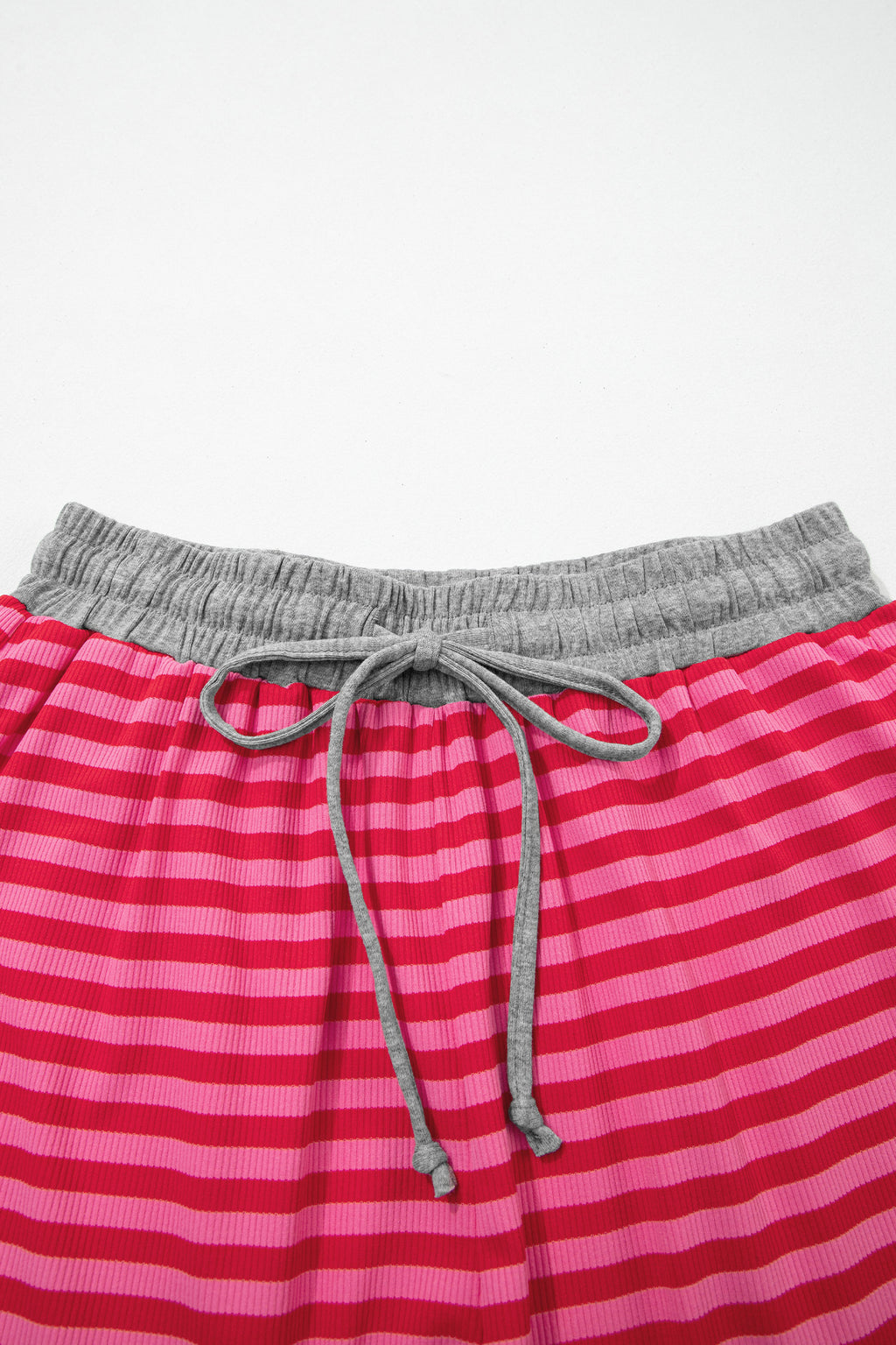 Rose stripe casual ribbed shorts with contrast elastic waist, made of polyester and elastane, by Dear-Lover.