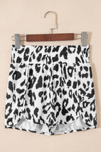 White leopard print high waisted athletic shorts by Dear-Lover, casual bottoms with a comfortable fit and stylish design.