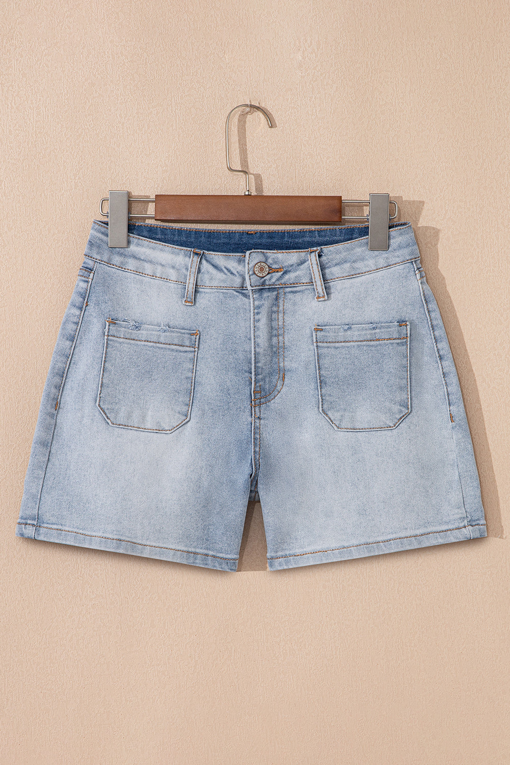 Beau Blue Light Wash High Rise Denim Shorts by Dear-Lover, featuring a classic design, cotton blend fabric, and high waist fit.