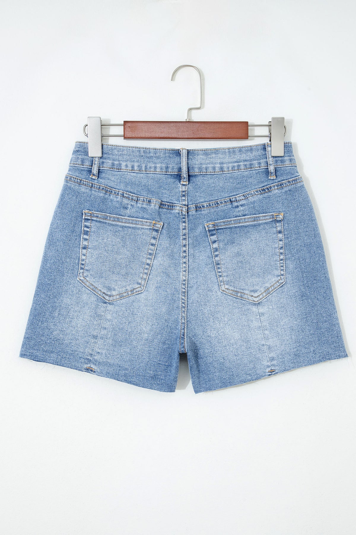 Beau Blue acid wash raw hem denim shorts by Dear-Lover Dropshipping, featuring distressed details and casual fit.