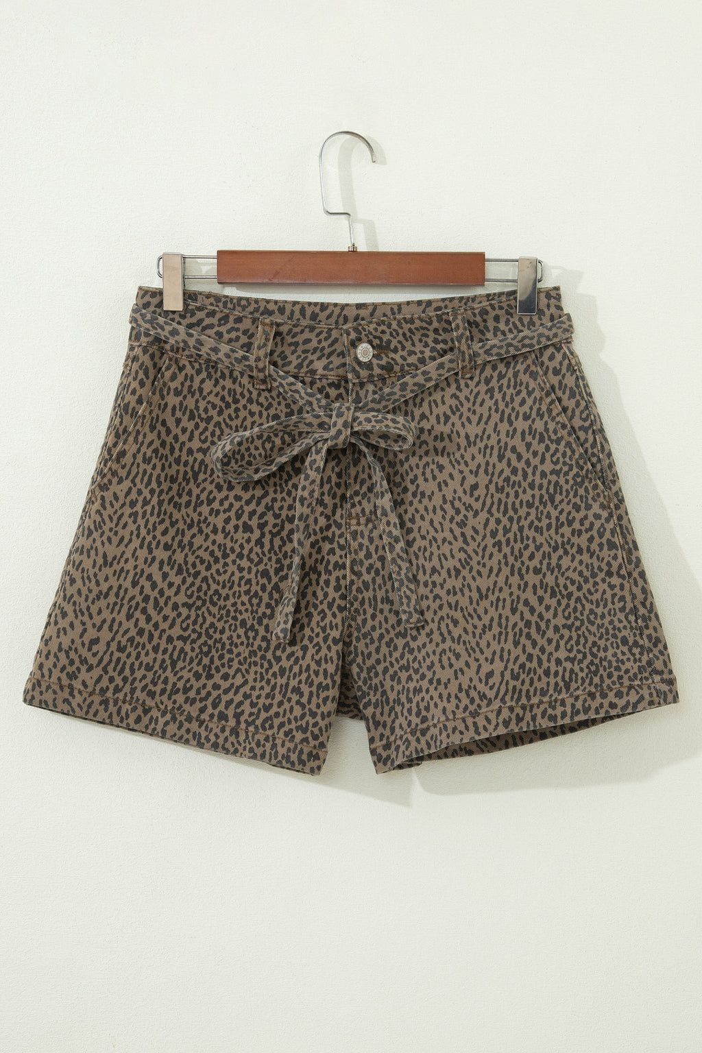 Black leopard print loose denim shorts by Dear-Lover Dropshipping, showing the stylish distressed denim with animal print pattern.