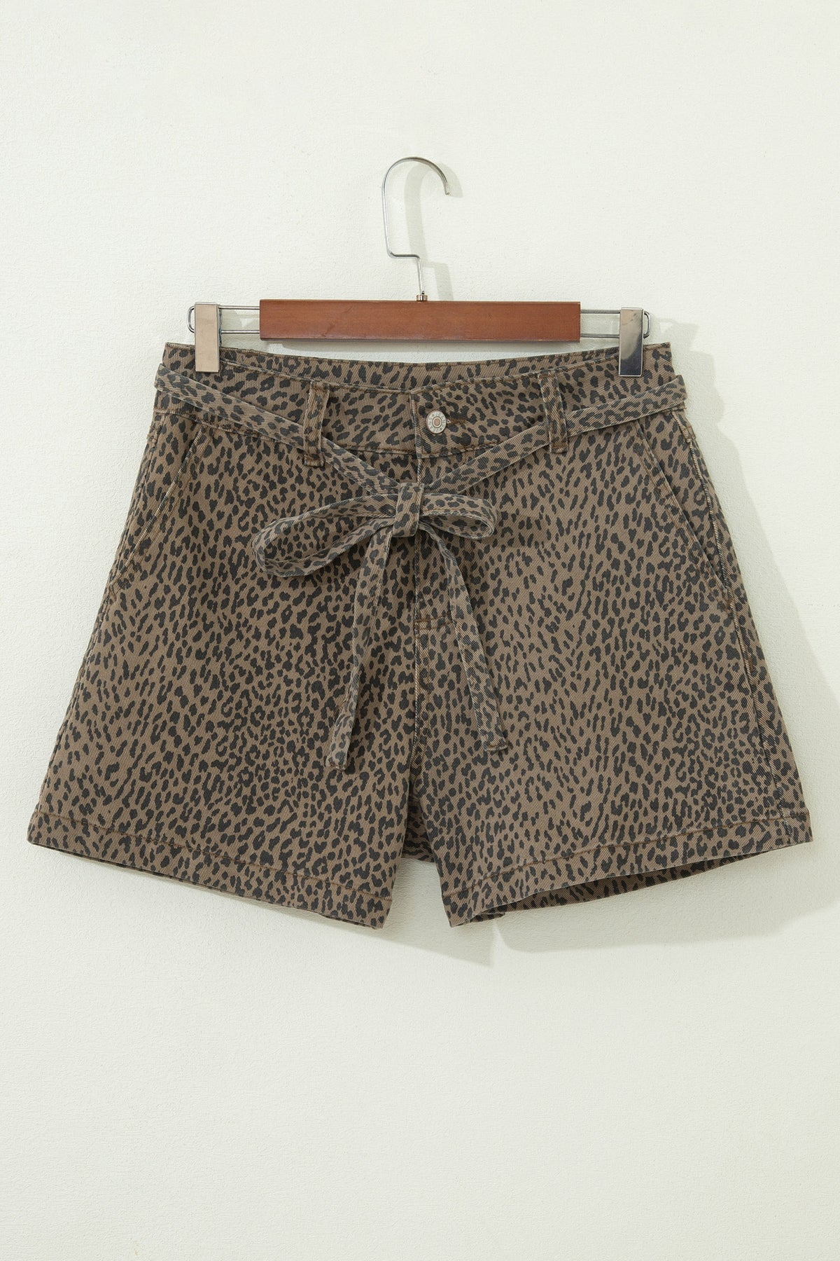 Black leopard print loose denim shorts by Dear-Lover Dropshipping, showing the stylish distressed denim with animal print pattern.