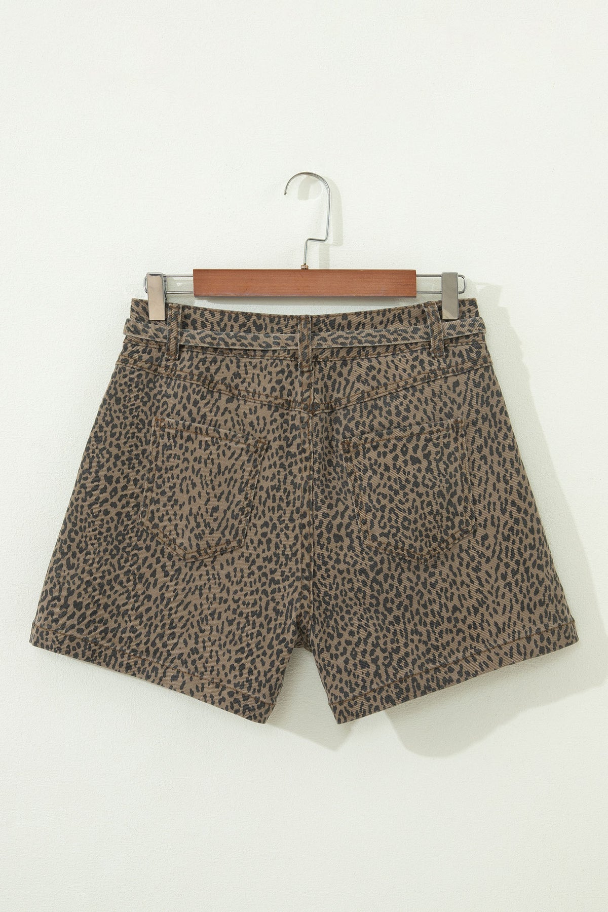 Black leopard print loose denim shorts by Dear-Lover Dropshipping, showing the stylish, comfortable fit and bold animal pattern.