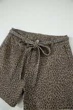 Black leopard print loose denim shorts for women, stylish casual bottoms with polyester and elastane blend, from Dear-Lover.
