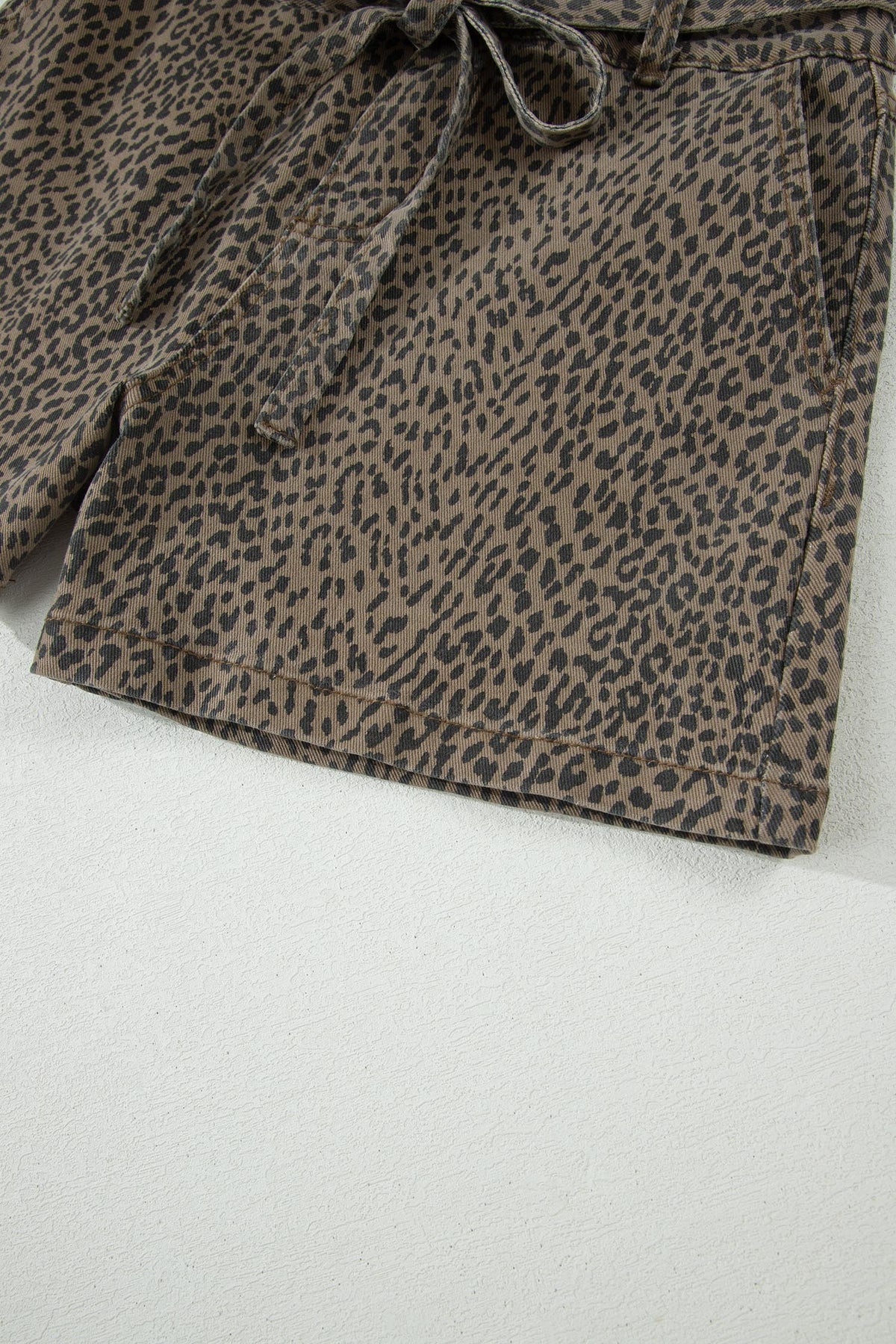 Black leopard print loose denim shorts by Dear-Lover Dropshipping, showcasing relaxed fit, waistband, and stylish print.