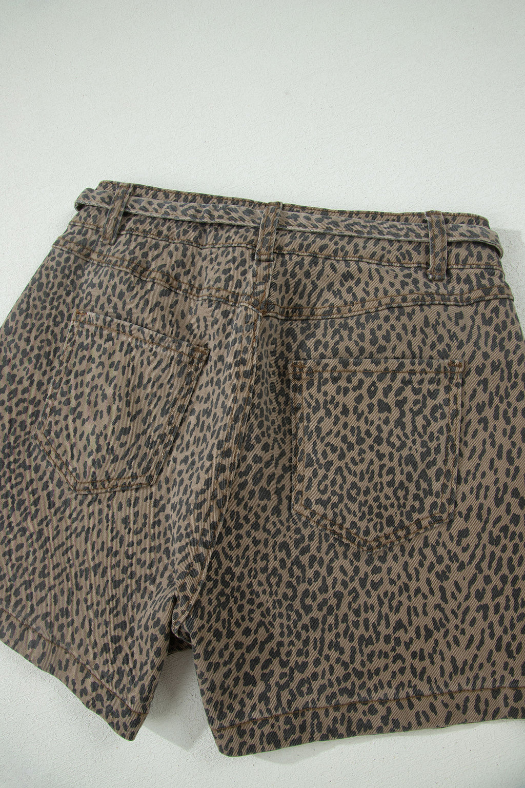 Black leopard print loose denim shorts by Dear-Lover Dropshipping, showing the stylish, casual fit and leopard pattern detail.