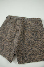 Black leopard print loose denim shorts by Dear-Lover Dropshipping, showing the stylish, casual fit and leopard pattern detail.
