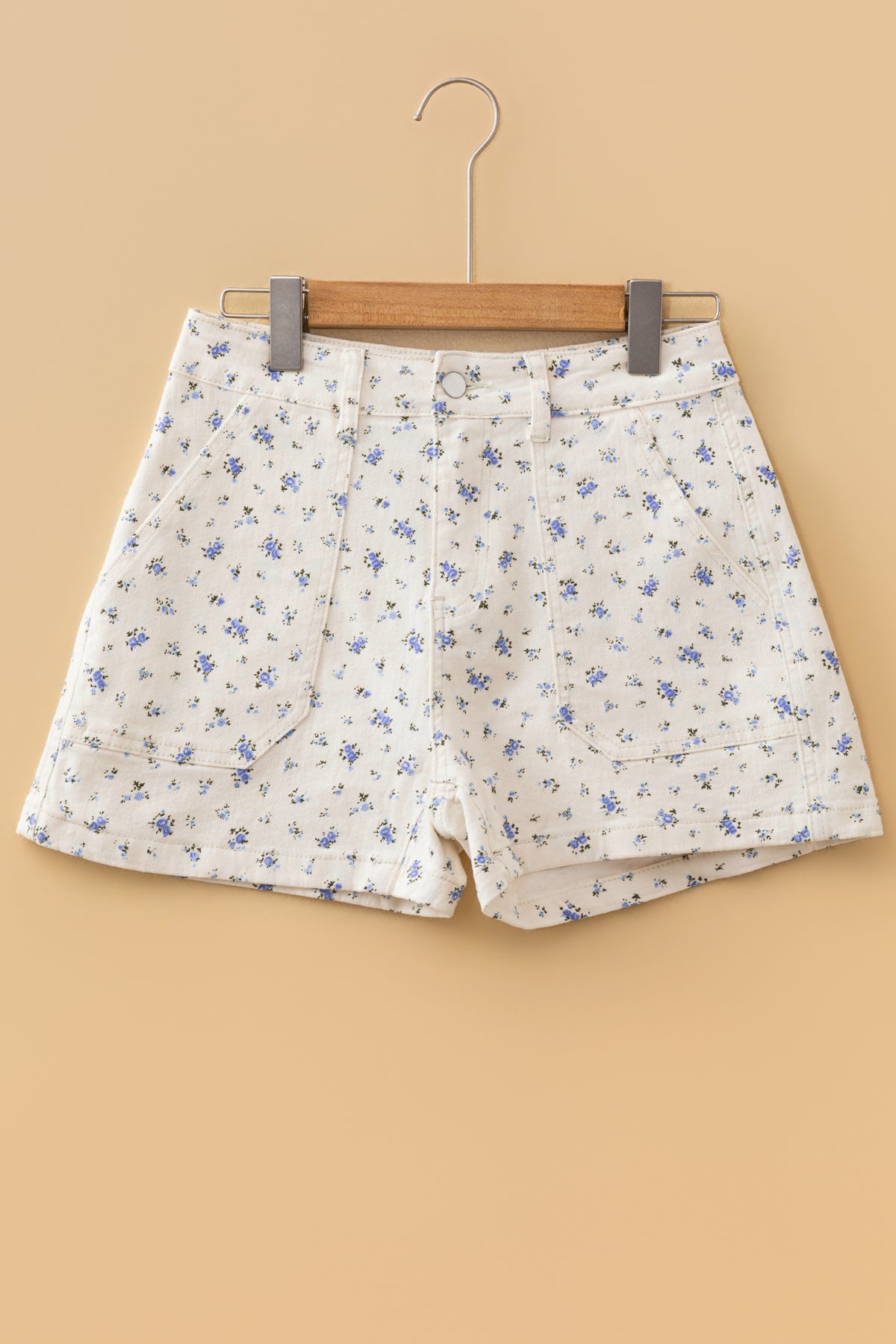 White floral casual denim shorts by Dear-Lover with cotton-elastane blend, featuring a relaxed fit and cute floral design.
