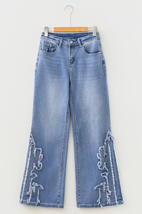 Ashleigh Blue embroidered western print flare leg jeans by Dear-Lover Dropshipping, full-length cotton-polyester-elastane bottoms.