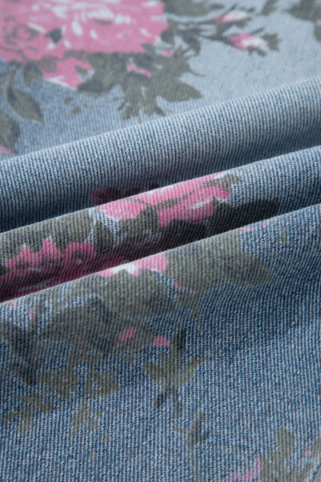 Beau Blue floral print casual jeans from Dear-Lover with elastic waistband, pull-on style, made of polyester and cotton.