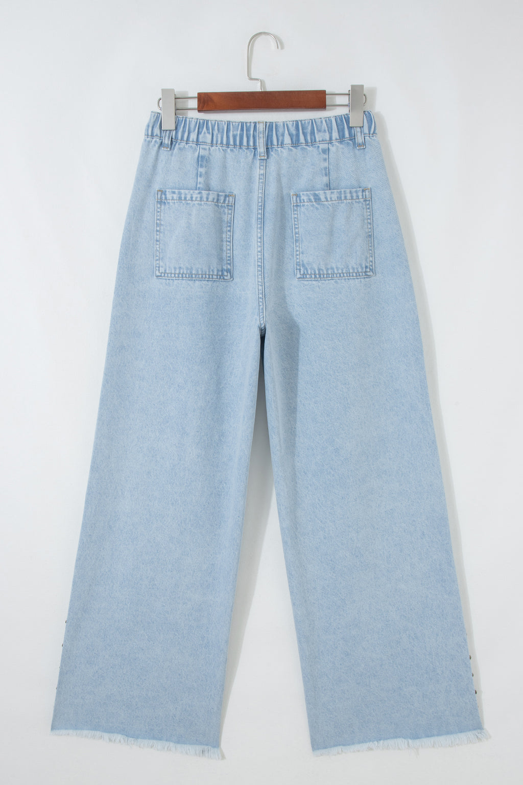 Beau Blue studded side slit leg wide-leg jeans from Dear-Lover, featuring frayed pockets and a relaxed fit.