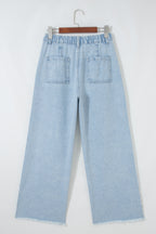 Beau Blue studded side slit leg wide-leg jeans from Dear-Lover, featuring frayed pockets and a relaxed fit.