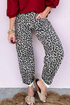 Black leopard print barrel jeans from Dear-Lover Dropshipping, stylish bottoms with polyester, cotton, and elastane fabric for a comfortable fit.