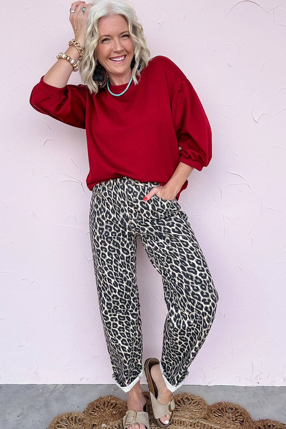 Black leopard print barrel jeans from Dear-Lover Dropshipping, stylish cotton-polyester elastane bottoms with bold animal pattern.