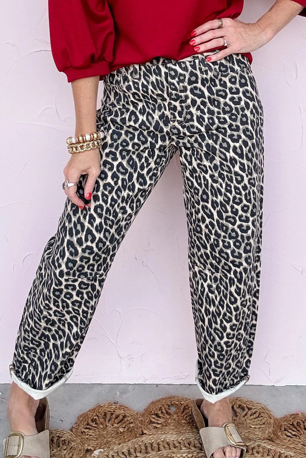 Black leopard print barrel jeans from Dear-Lover Dropshipping, stylish bottoms with polyester, cotton, and elastane blend.
