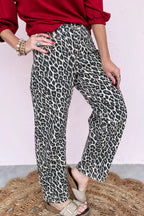 Black Leopard Print Barrel Jeans by Dear-Lover Dropshipping, stylish polyester-cotton elastane bottoms with bold animal print.